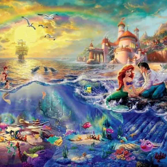 Disney Thomas Kinkade 4 Puzzles of Pooh Mermaid Beauty Beast Aladdin New - Picture 5 of 6